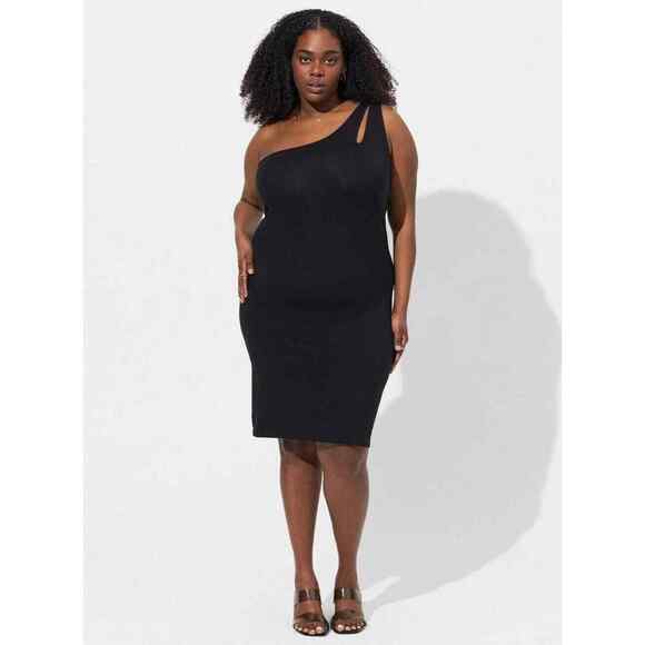 Torrid Dress Womens 3X Black Mini Foxy Bodycon One Shoulder Stretchy Sleeveless - Picture 1 of 10